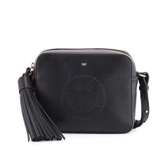 Anya Hindmarch Handbags - Anya Hindmarch Smiley Eyes Black Leather Crossbody Bag Tassel